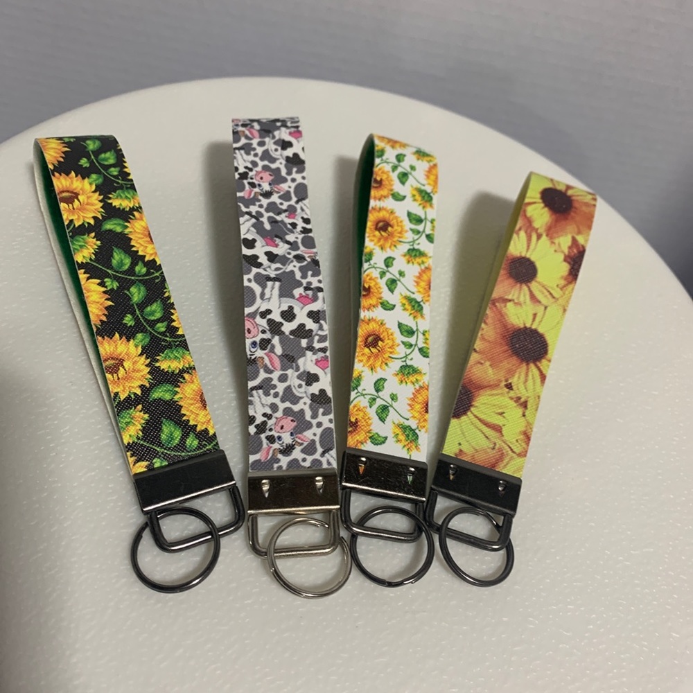 Handmade faux leather keychain wristlets.